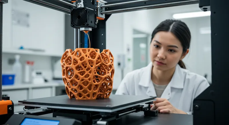 Impressora 3D utilizando material biodegradável para criar peças industriais